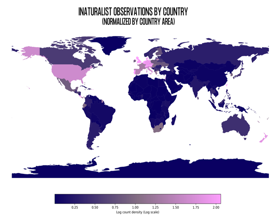 Map showing biodiversity observations in open-source species training data set